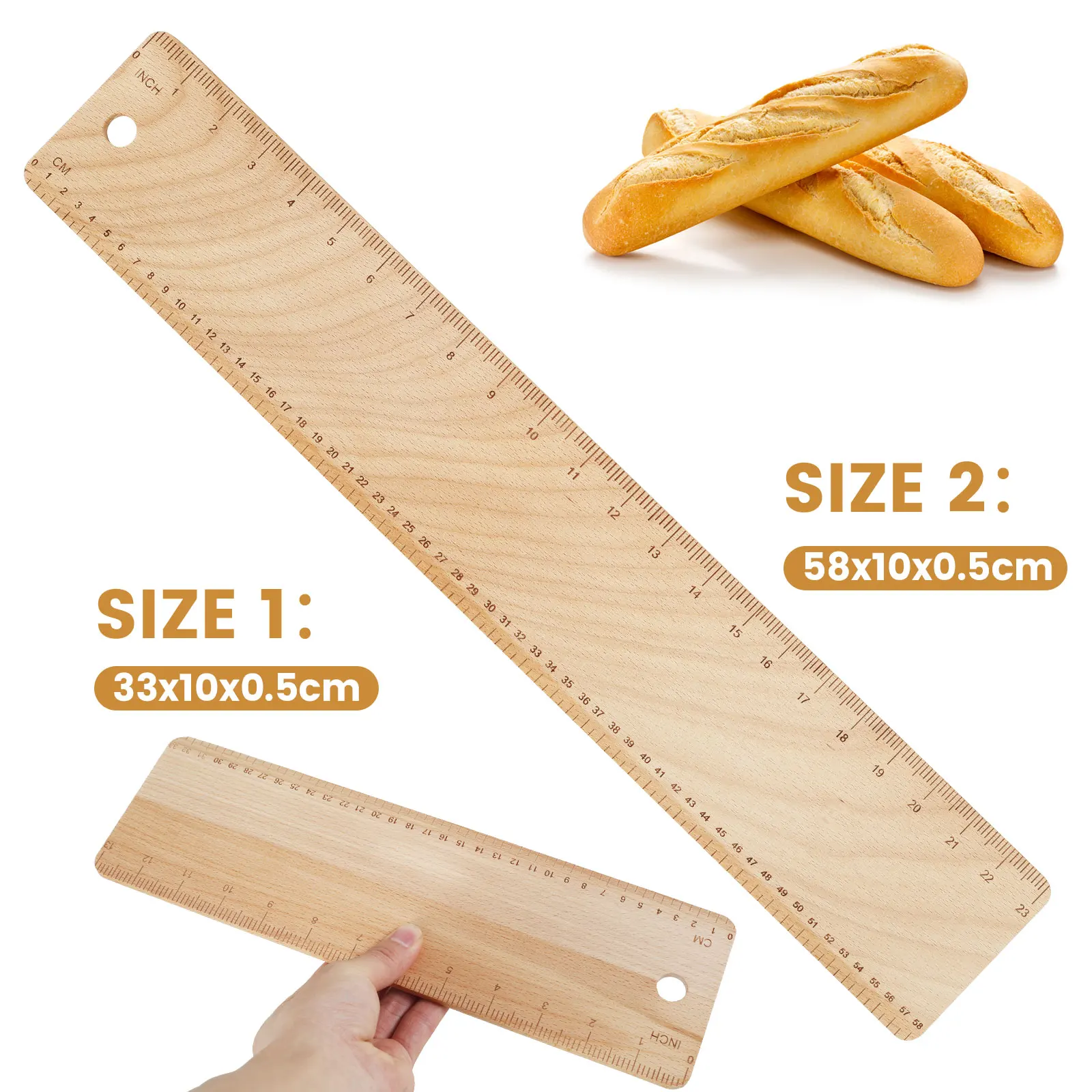 Tabla de madera de transferencia para Baguette para hornear, tablero abatible Rectangular de doble escala, accesorios para hornear, masa para Baguette, Ciabatta