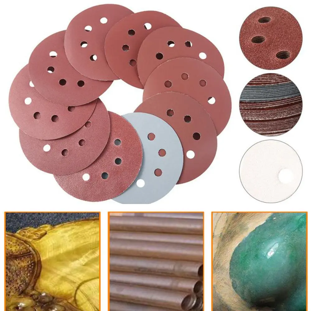 10PCS Polishing Replacement Perforated Oxide Dry Sandpaper Self Adhesive Sanding Discs Polished Red Sandpaper