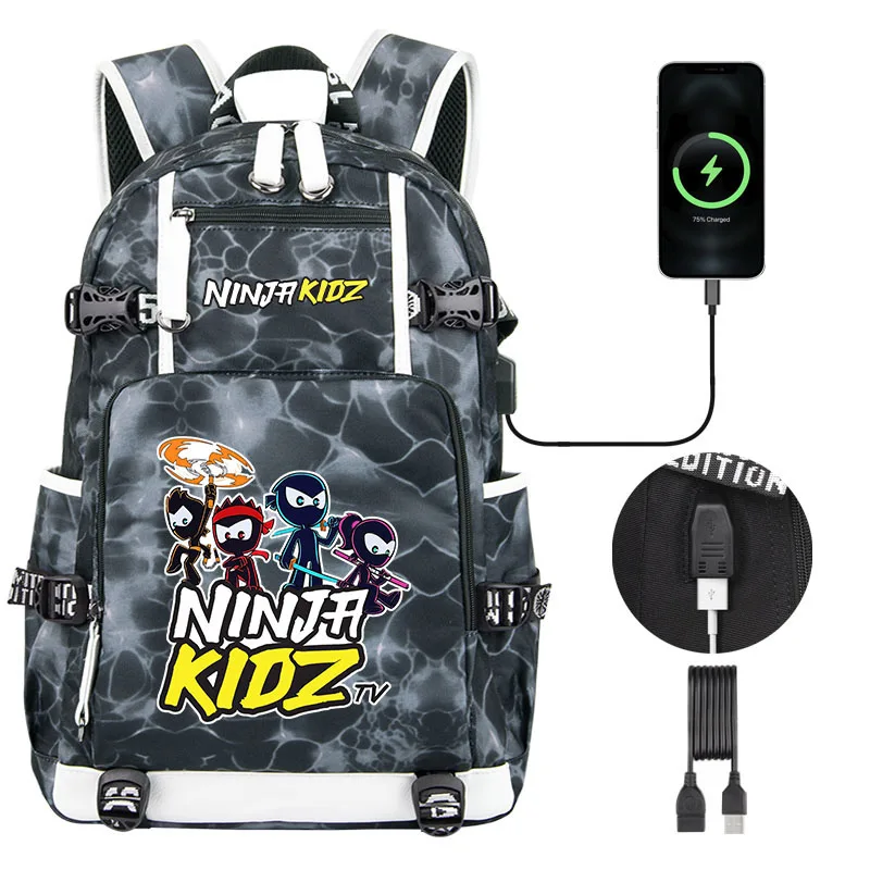 Ninja Kidz High capacity Boy girl school bag Cartoon Print Children Student school backpack USB Woman men Shoulders Bag Mochila