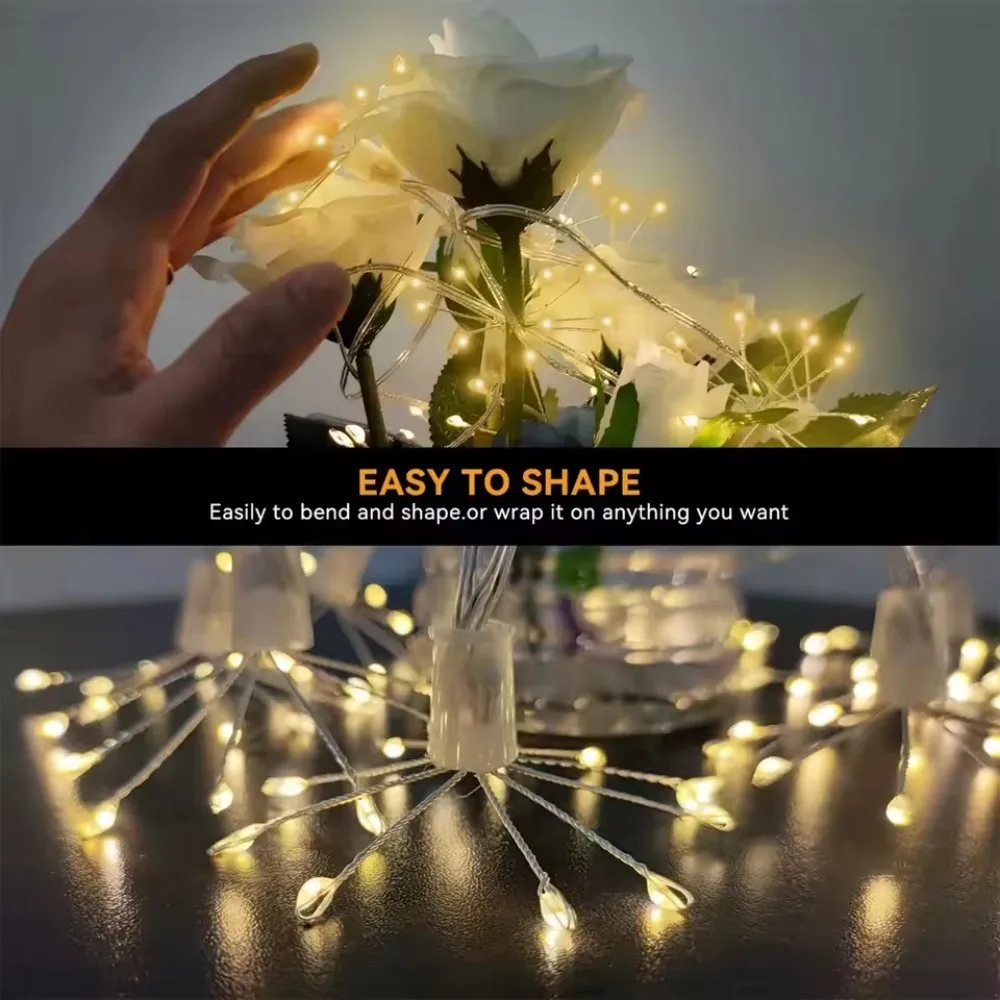 1PC 3M100LED USB Firework String Fairy Lights, 8 Modes For Wedding Holiday Party Garden Room Christmas Decoration