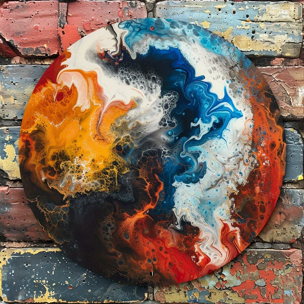 CIFBUY Retro Vintage Abstract Element Dance Water Fire Earth Air Round Tin Metal Sign Plaque Aluminum Wall Art Waterproof Durabl