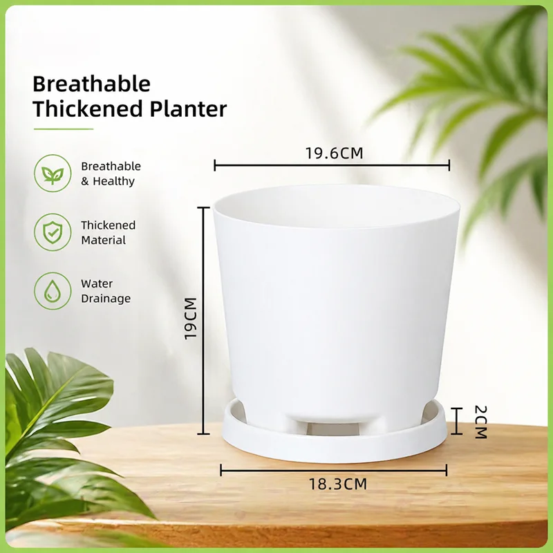 New Model Plastic Flower Pot with Drainage Holes Root Rot Prevention All-New Material Home Use with Base Included