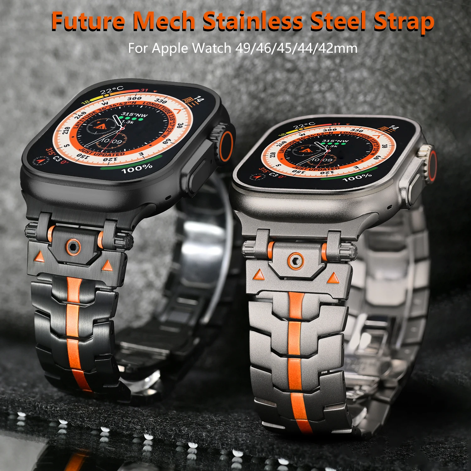 

Future Mech Stainless Steel Strap for Apple Watch Ultra 49/46/45/44/42mm S10 Men's High End Strap for IWatch 9 8 7 6 5 4 3 2 1