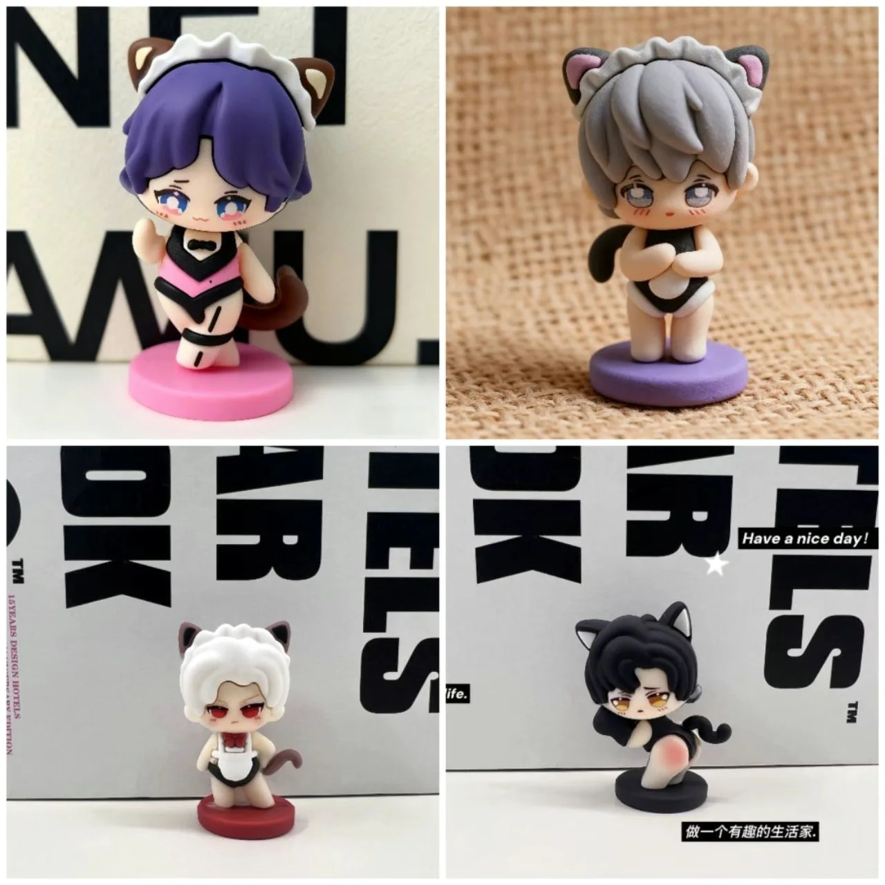 لعبة "الحب والفضاء العميق" 'لي شين، تشى يو، شين شينغوي، تشين تشي' زي خادمة تماثيل صلصال لطيفة لتزيين الطاولة وادي