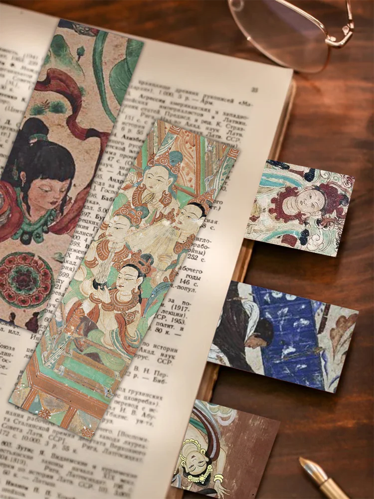 Penanda buku catatan mural Dunhuang, gaya sastra kepribadian kreatif indah halaman baca tanda buku harian kartu tanda notebook 30 buah