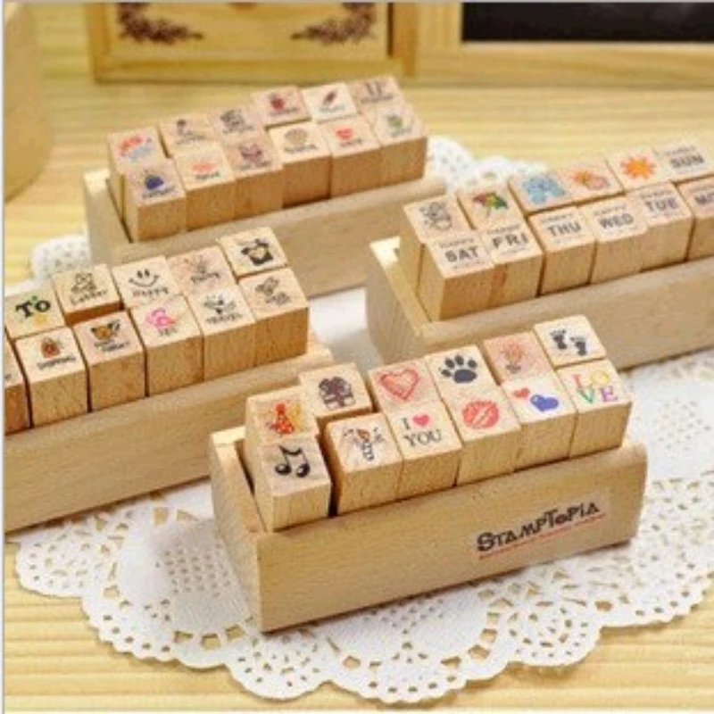 

Gift School lovely Creative Hand Account Decoration Diary Seal Love Life Wooden Seal Types in A Wooden Box Are Optional