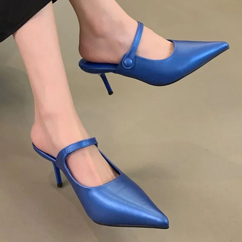 Fashion Pointed Toe Pumps Women Thin Heels Shoes 2024 New Female Slip On Footwear Ladies High Heels Shoes Slippers Mules