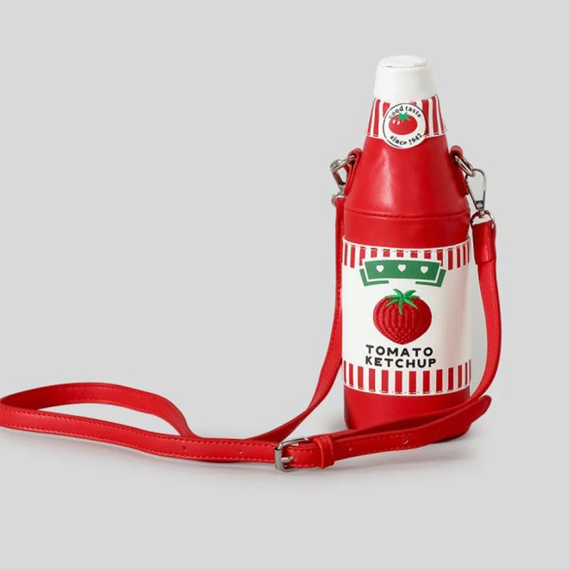 Funny Tomato Sauce Bottle Design Crossbody Bag for Girls Creative Cute Seasoning Bottle Shaped Shoulder Bag Novelty Women Purses