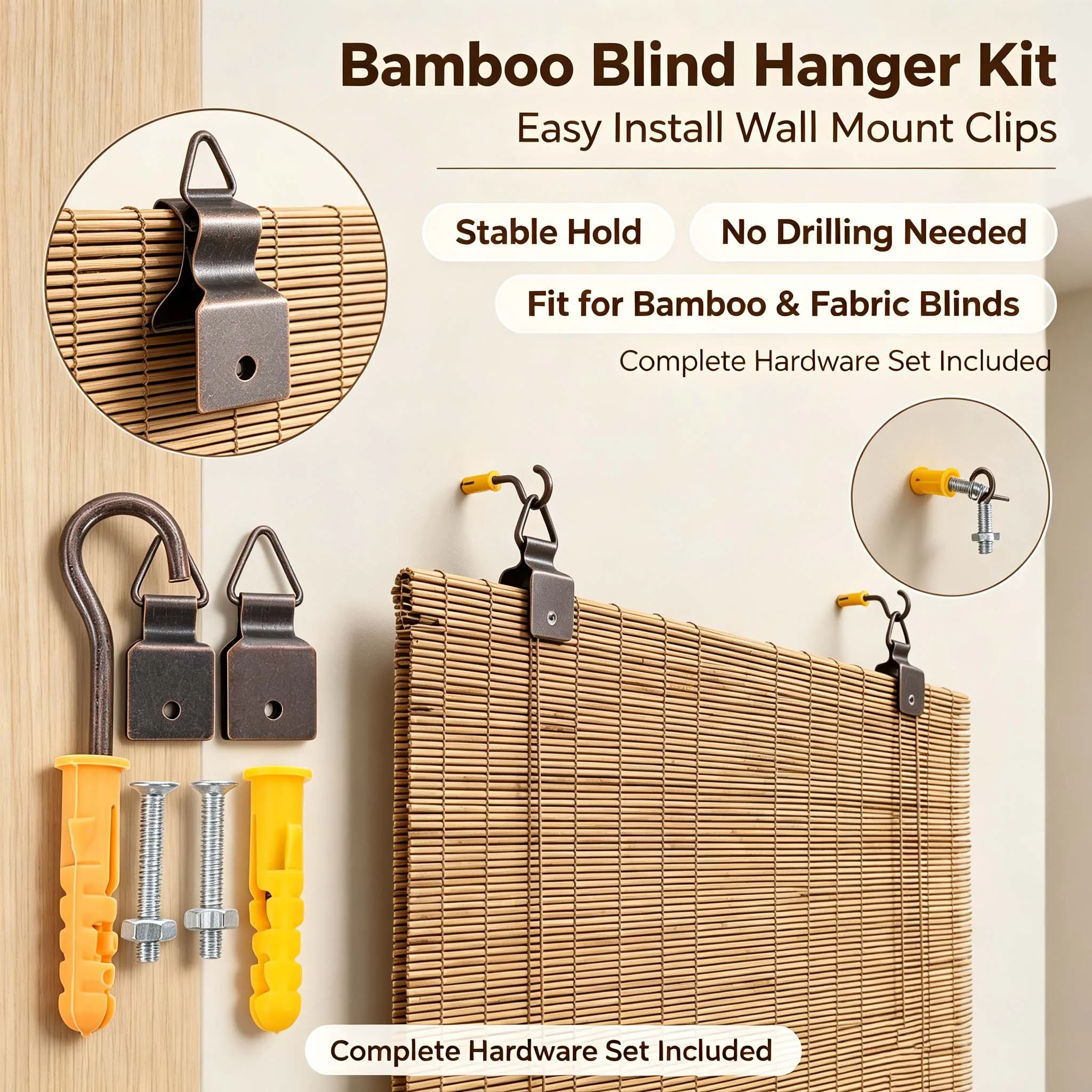 1Set Metal Roller Blind Mount Bracket Lifting Kit with Screws Anchors Replacement Parts for Bamboo Reed Roll Up Window Shades