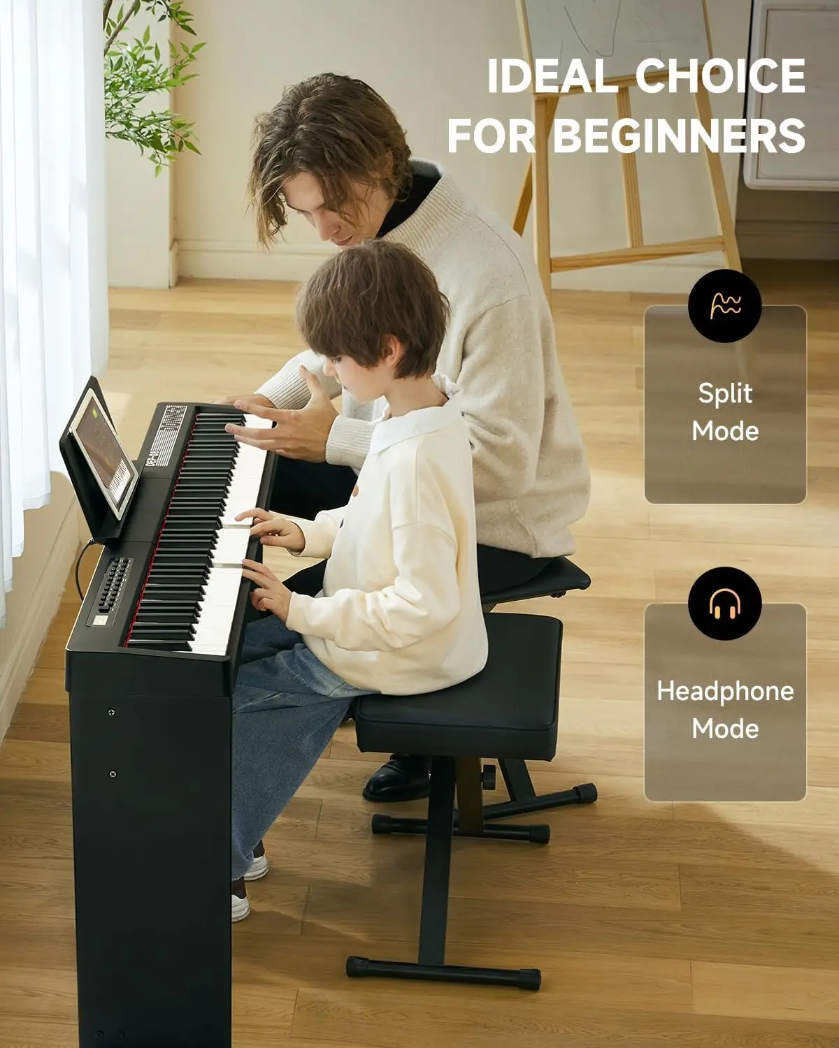 88-Key Velocity-Sensitive Digital Piano Keyboard with Removable Stand, Compact Electric Piano for Beginners and Home Use