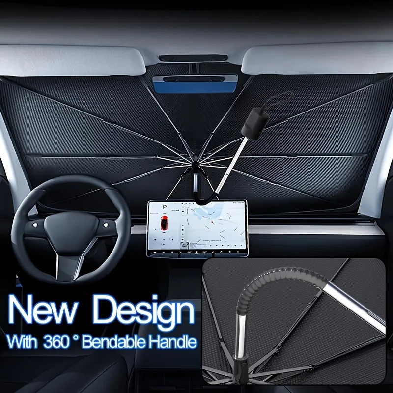 Car Sunshade Front Windshield Retractable Sun Protection Heat Insulation Car Umbrella Side Baffle Sunshade 360° Rotating Handle