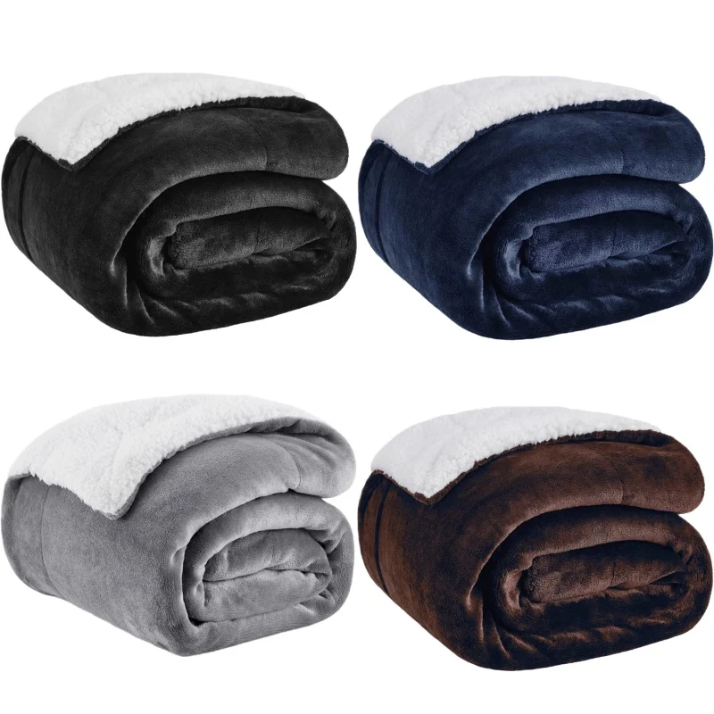 Lamb Flannel Blanket for Winter Warmth, Super Soft Flannel - Thickened Double-Layer Flannel Blanket - Lightweight Sofa Blanket
