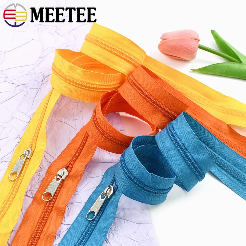 10/20/30M 5# Colored Sewing Nylon Zipper Plastic Coil Zip Tape with Zips Slider Garment Closure Zippers Replacement Accessories