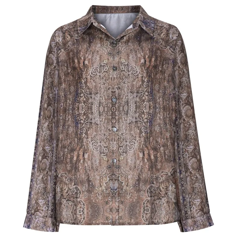 This Artistic  Retro Printed Shirt Features  Loose Long-sleeved Style  Cotton Linen Texture  Looks Casual and Stylish When Worn