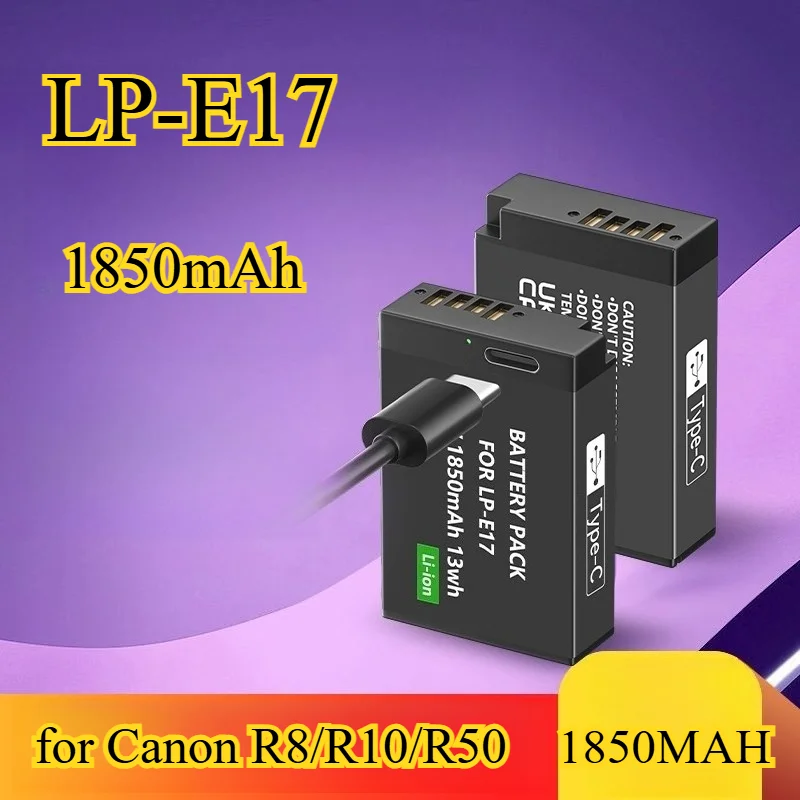 

Сменный аккумулятор LP-E17 емкостью 1850 мАч для Canon R8/R10/R50/R100/RP/750D/800D — литий-ионный аккумулятор с быстрой зарядкой типа C и полным декодированием