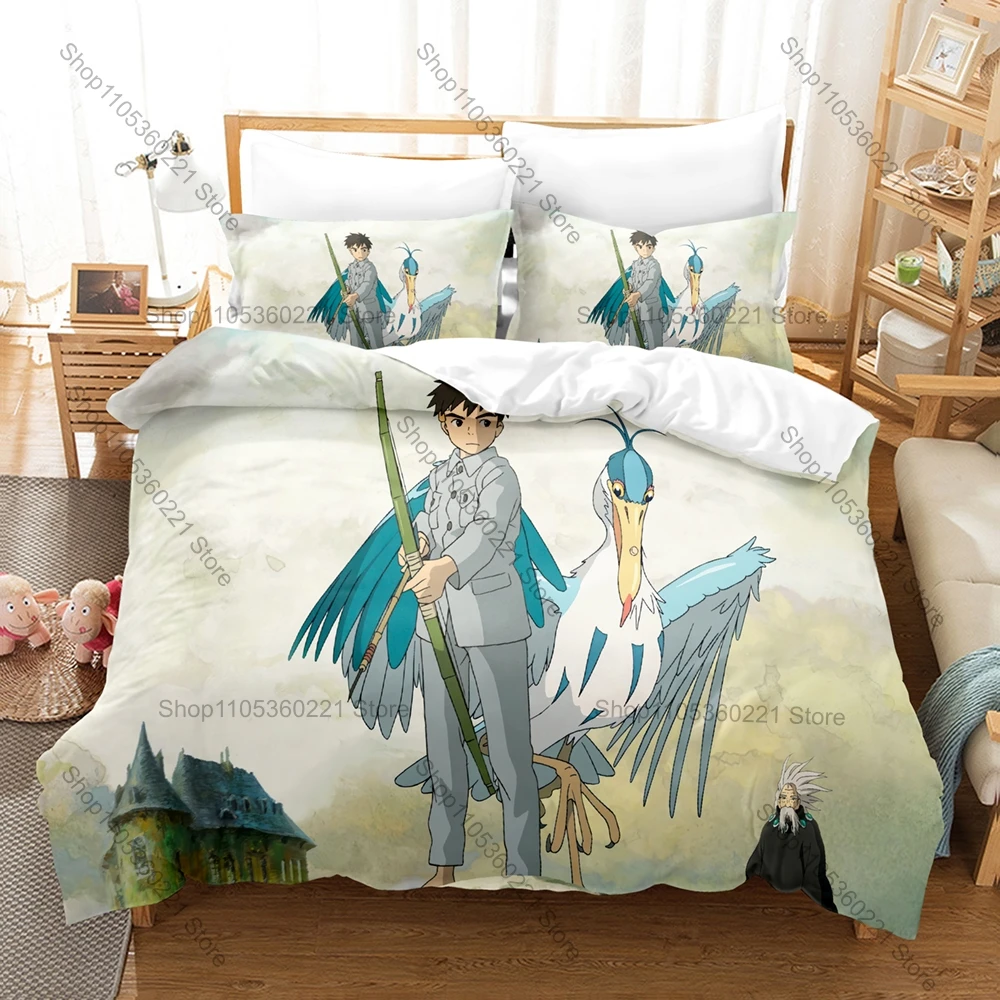 

The Boy And The Heron Anime Print Bedding Set 3Pcs Soft Polyester Duvet Cover + 2 Pillowcases No Comforter Multi Size Bedroom