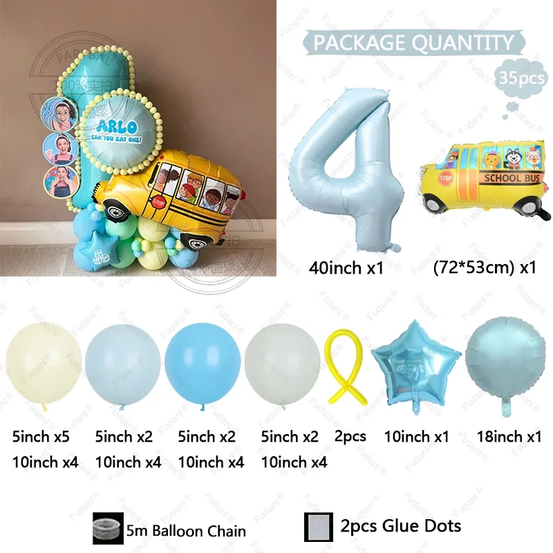 35 قطعة من بالون حافلة العودة إلى المدرسة، مجموعة بالونات عيد ميلاد للأطفال باللون الأزرق، لوازم مهرجان السيارات على شكل حيوانات كرتونية لتزيين الحفلات