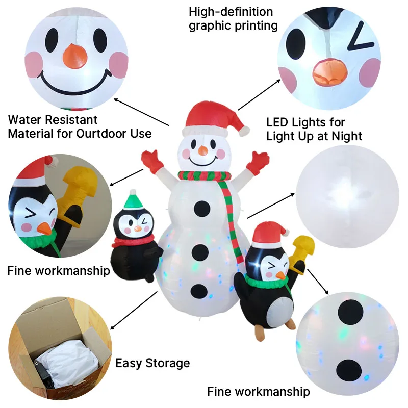 2.1 متر/6.8FT زينة عيد الميلاد لعبة قابلة للنفخ ثلج البطاريق ساحة المنزل الحلي مع مصباح ليد عيد الميلاد لعبة ديكور خارجي
