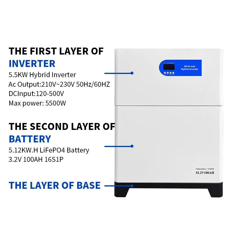 Гибридный инвертор Xiangyin 6500, гибридная мощность «все в одном», вертикальная штабелированная солнечная домашняя система хранения энергии, штабелируемая батарея