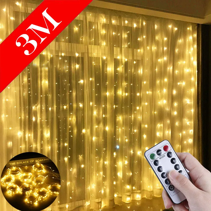 3M LED Vorhang Girlande Weihnachten Lichterkette Fernbedienung USB Fee Lampe Rustikale Hochzeit Weihnachten Dekor für Home Navidad Noel