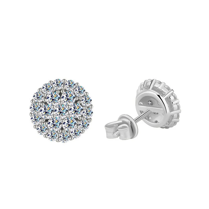 

ZFSILVER Trendy Fine 925 Silver White Full Moissanite Hiphop Round Earring For Charm Women Accessories Jewelry Party Gift MSE043