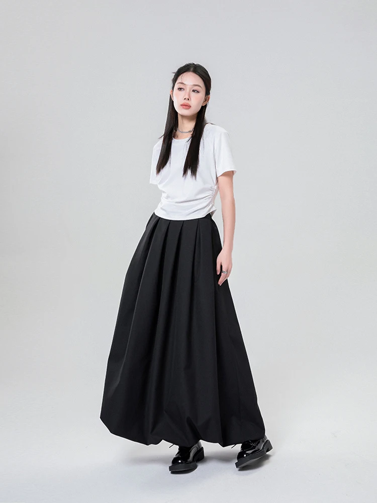 

High Waist A-Line Midi Skirt Women's New Sle Versatile Flower Bud Long Sports Sle Pure Color Commute Retro Cotton Skirt