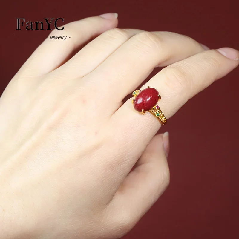 Natural Cinnabar Inlay Ring Simple Exquisite Premium Feeling Purple Gold Sand Ring Ladies Holiday Gift
