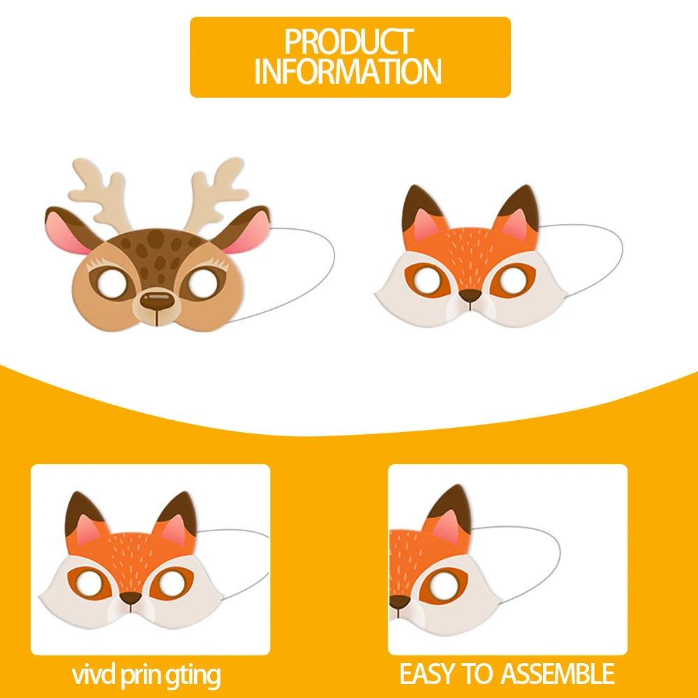 12 قطعة من أقنعة حيوانات سفاري المختلطة للأطفال في حديقة حيوان الغابة وأقنعة كرتونية لتزيين حفلات أعياد الميلاد على شكل حيوانات الغابة