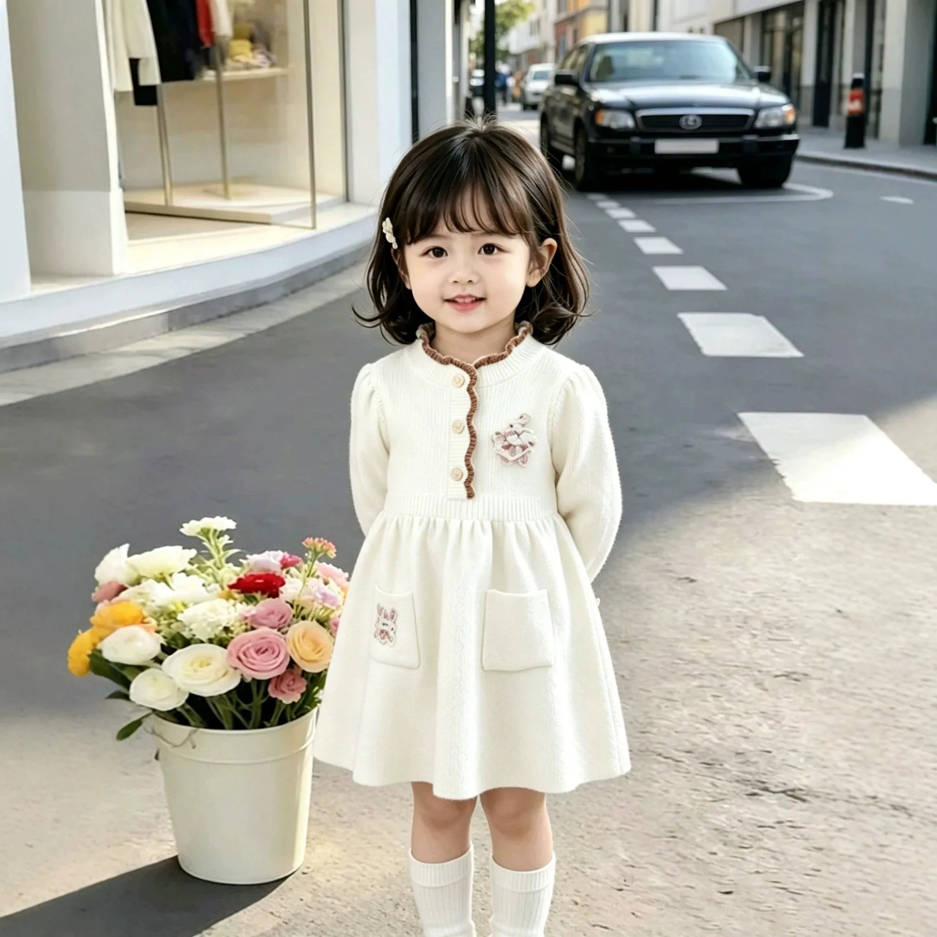 New Autumn Knit Princess Sweater Dress For Toddler Baby Girls Children Clothing Girl Clothing Stylish 2-6 Years 3
