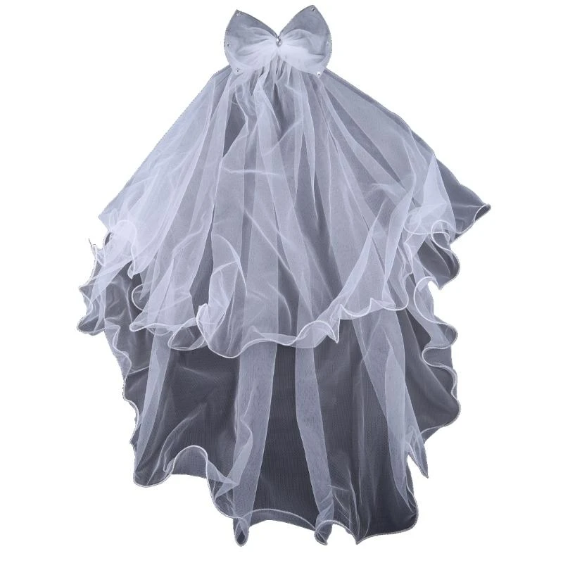 

652F Wedding Veil with Metal Comb Wedding Hair Accessories for Flower Girl 2 Tier Longest Tulle 28" Embellished with