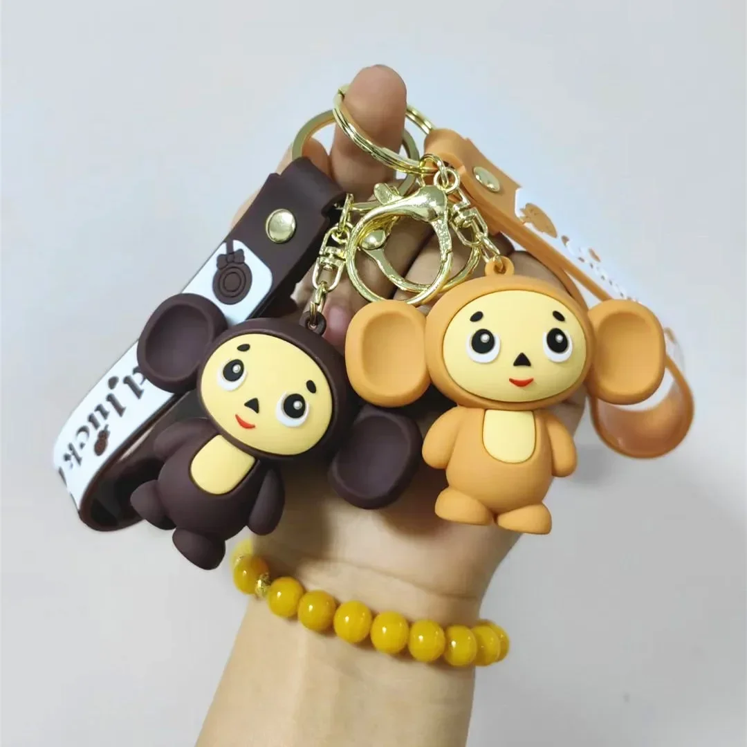 Movie Cheburashka Monkey Keychain Cute Silica Gel Doll Toy Cosplay Animal Keyring Pendant Key Chains Prop Xmas Gift