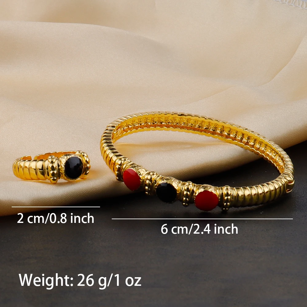 Fashion Multy Colors Personalized 18k gold plated ring and bracelet jewelry set daily wear High Temperament bracelets Girl Gift