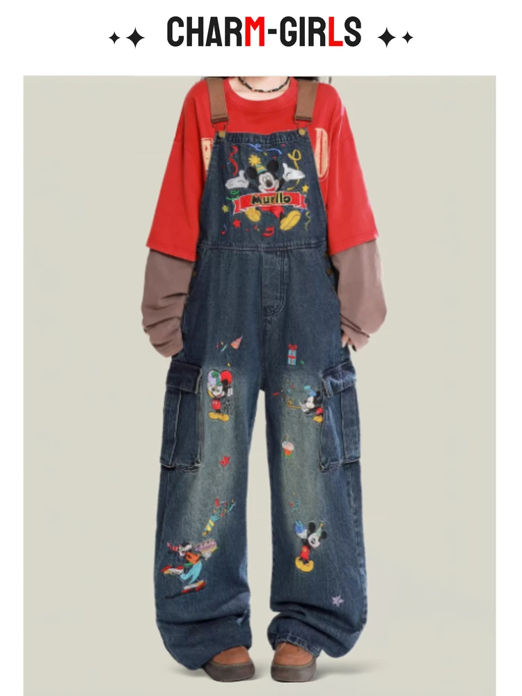 

Широкие брюки с вышивкой Miey, джинсовые брюки с высокой талией, повседневные женские осенние винтажные американские брюки, свободный крой для похудения