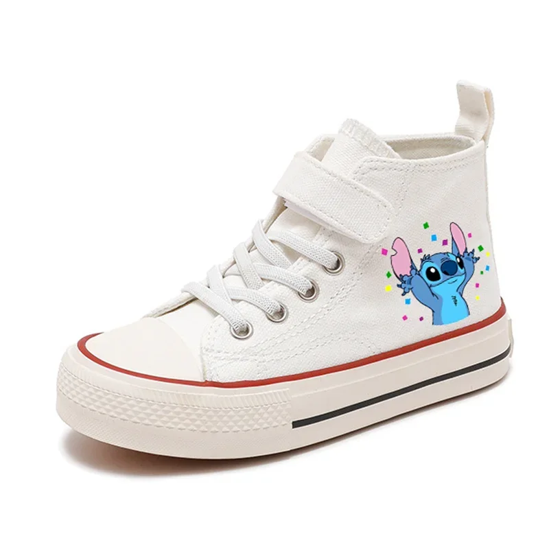 Chłopcy dziewczyny wysokie płócienne buty Casual Cartoon kawaii Lilo Stitch Sport wygodne buty dzieci drukują chłopcy tenisowe buty disney