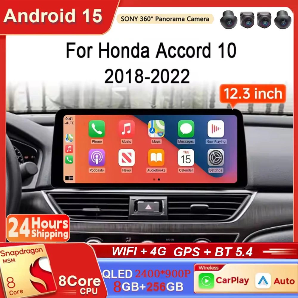 

Для Honda Accord 10 (2018-2021) — 12,3-дюймовый автомобильный мультимедийный проигрыватель Android 15 с 4G, Wi-Fi, CarPlay, Auto, GPS-навигацией и функцией видео.