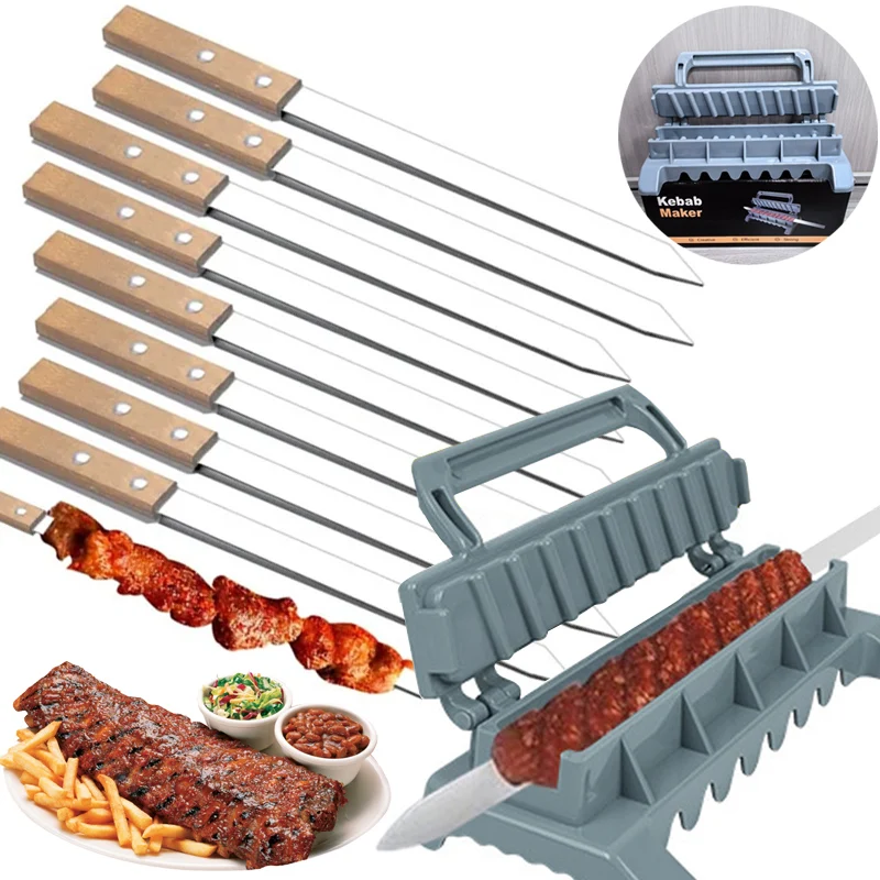 Szaszłyki do kebabu 2,3 cm Płaski grill ze stali nierdzewnej Grill Kebob Szaszłyk Rząd Urządzenie do robienia kebabu dla brazylijskiego Koobideh Perski