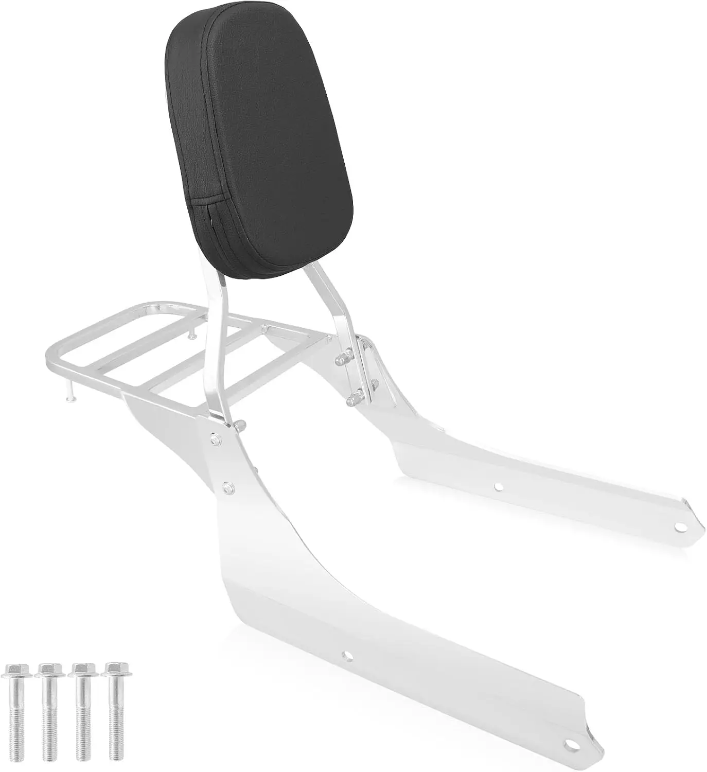 Chrome Motorcycle Sissy Bar and Luggage Rack, Rear Passenger Backrest with Cargo Carrier for Cruiser Bikes