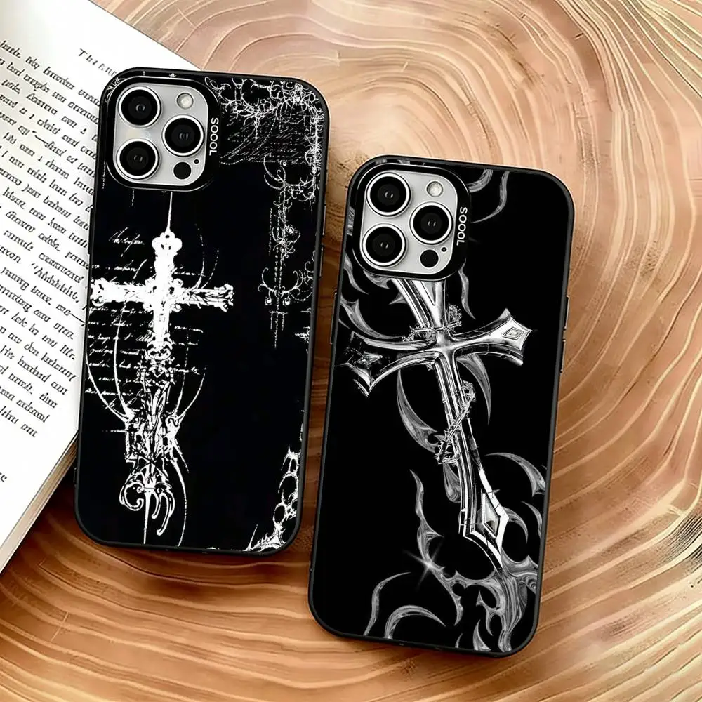 

Cyber Sigil Cross Phone Case For iPhone 17,16,15,14,13,12,11 Plus,Pro Max,XS,Colorful Silver Phone case Funda Cover