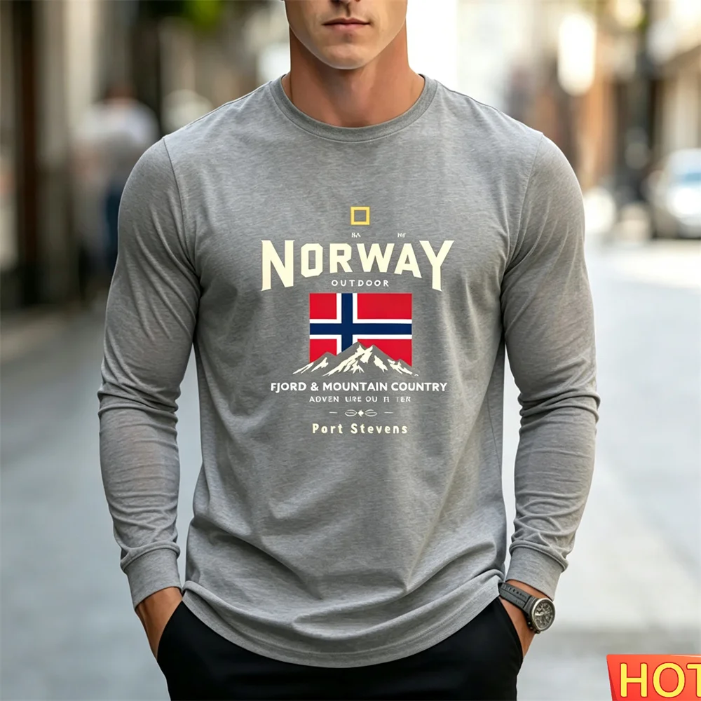 Autumn men's long sleeved T-shirt Cotton Letter Casual men's T-shirt Commuting T-shirt Men's Comfort T-shirts Versatile clothing