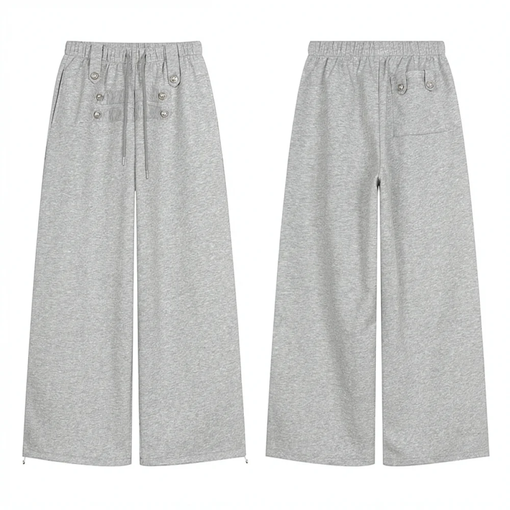 Mens Comfortable Wide Leg Joggers Casual Sportswear Drawstring Straight Fit Trousers Embroidery Detail Summer Street Style Pants