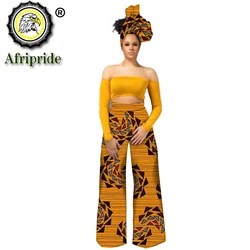 African clothing for woman bazin riche embroidery design long pants with scarf dashiki print ankara AFRIPRIDE S1921002