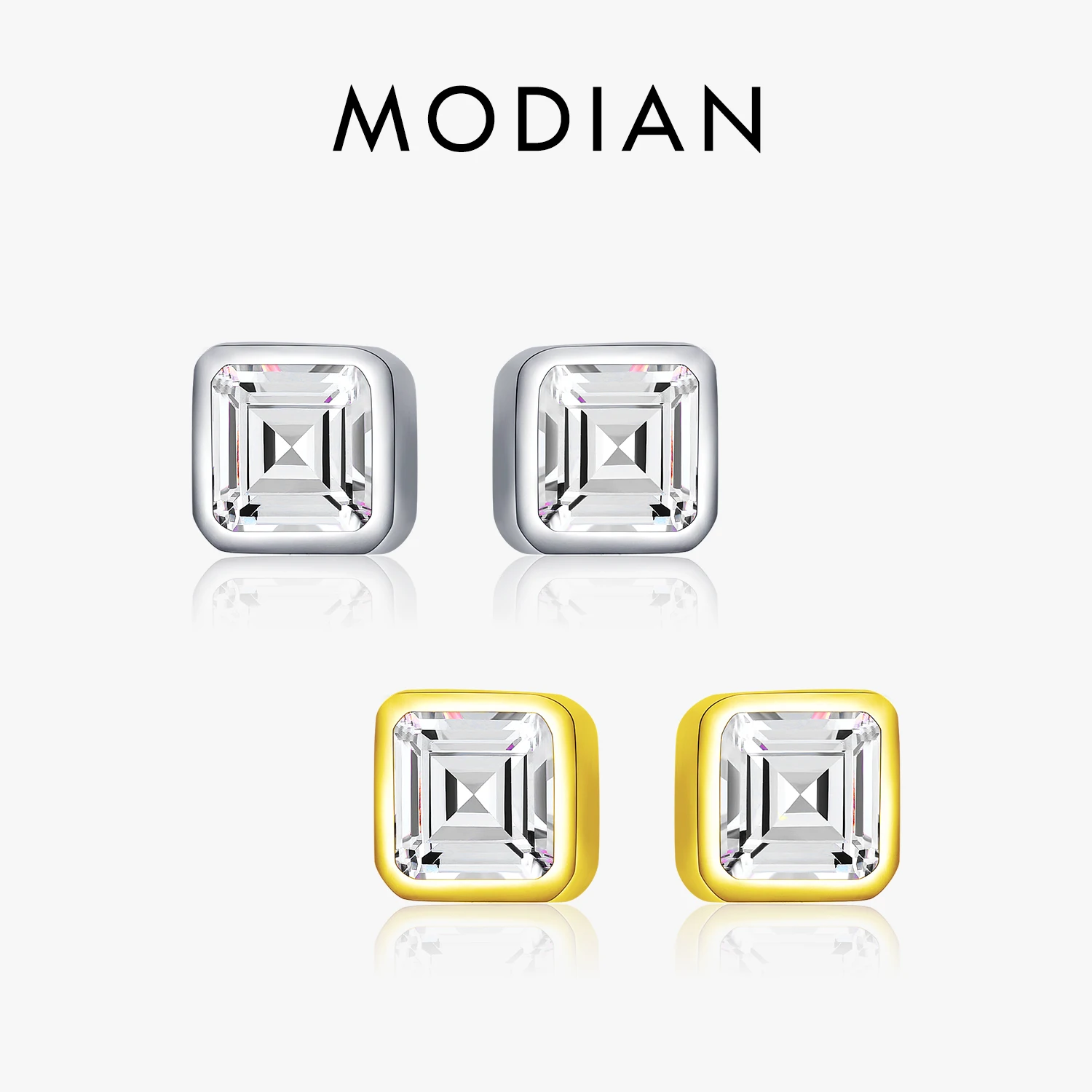 Modian klasyczne kwadratowe jasne sześcienne kolczyki z cyrkoniami proste 925 Sterling Silver Fashion szpilki ucha dla kobiet biżuterii