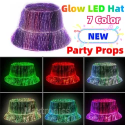 NEUE 7 Farben Glow LED Fischer Hut LED Fiber Optic Kappe Hut 5V USB Lade Für Männer Frauen Urlaub bühne Leistung Requisiten Kappe