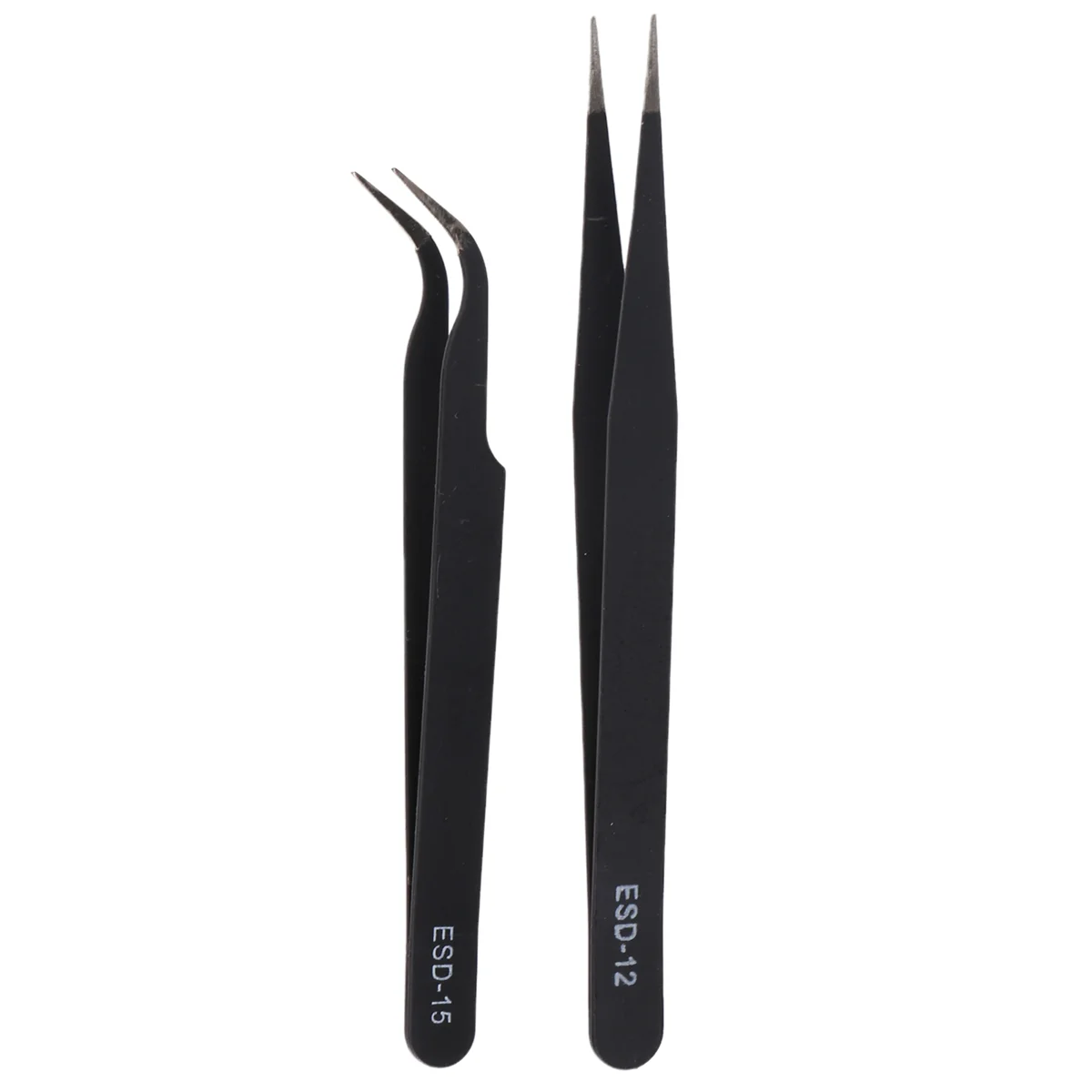 Nail Art Rhinestones Eyelashes Extension Straight & Curved Tweezers Tool Set-Black