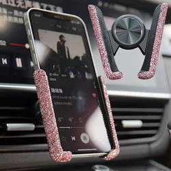 Soporte de teléfono móvil para coche, Clip de montaje de ventilación de aire de cristal de diamante, accesorios interiores para mujer