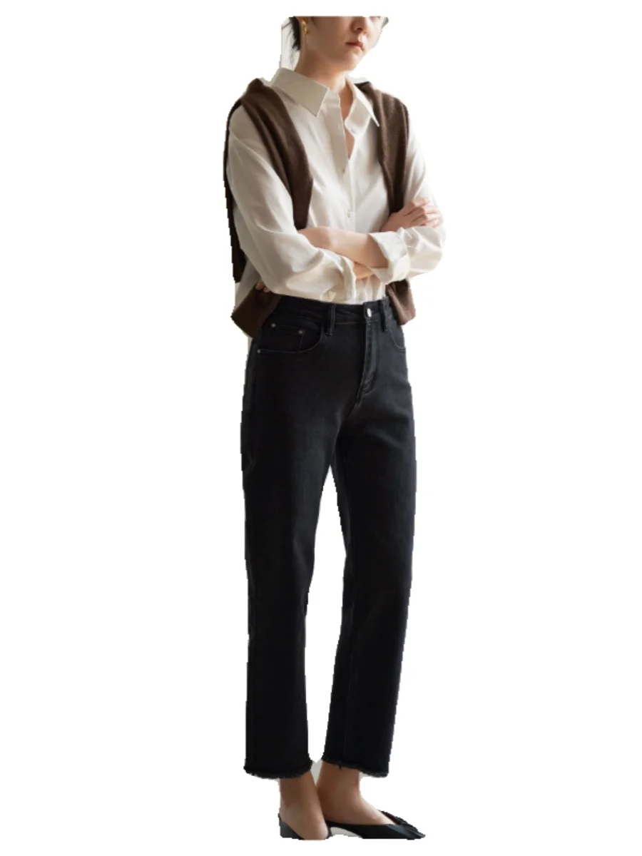 Profional commute branco solto longo sve irt feminino faion design primavera outono nova entrevista sle na moda poliéster