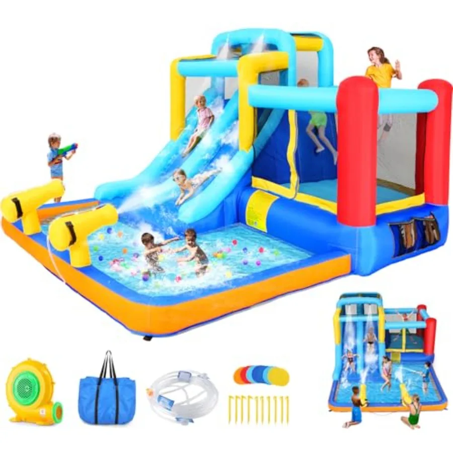 

12x10 FT Inflatable Dual Slide Water Bounce House for Backyard Jump and Slide with 2 Slides Giant Splash Pool Jumping Area Clim