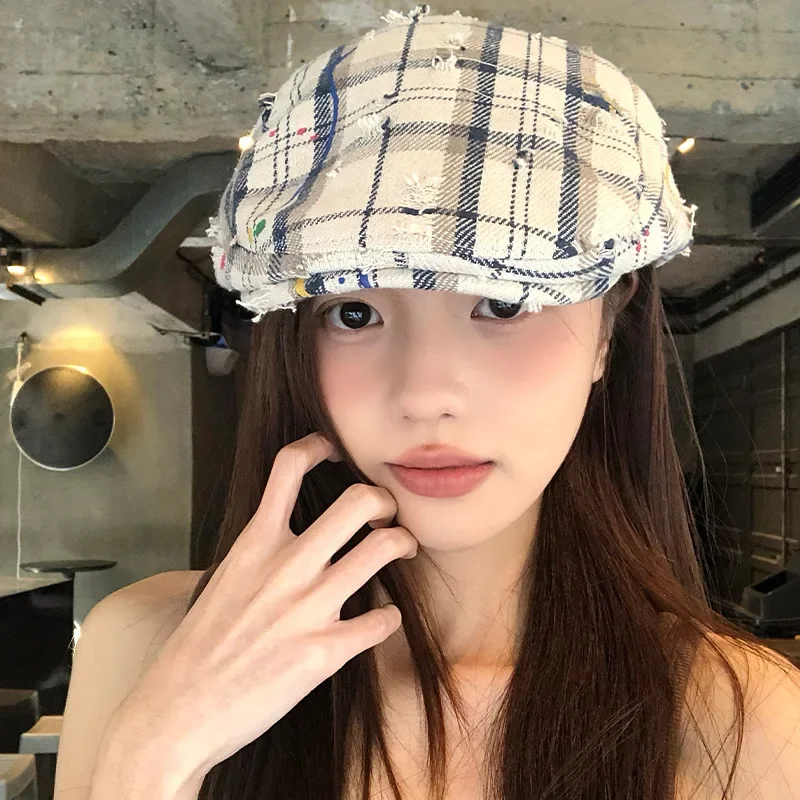 قبعة عتيقة منقوشة كلاسيكية للنساء - قبعة ريترو بلغت ذروتها، وجه صغير، أزياء صيفية للجنسين، قبعة قابلة للعكس