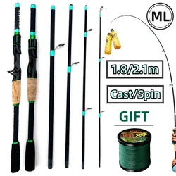 1.8/2.1m Ultralight Casting Spinning Fishing Rod 4 / 5 Sections Carbon Lure Pole Bait Weight 3.5-14g Power with Line Gift Pesca