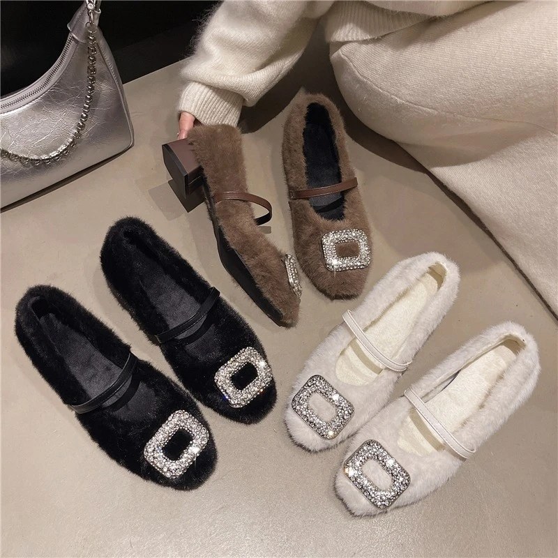 

Temperament Rhinestone Shallow Mouth Mary Jane Shoes Women's 2025 New Spring and Autumn Square Toe Kitten Heel Single Shoes